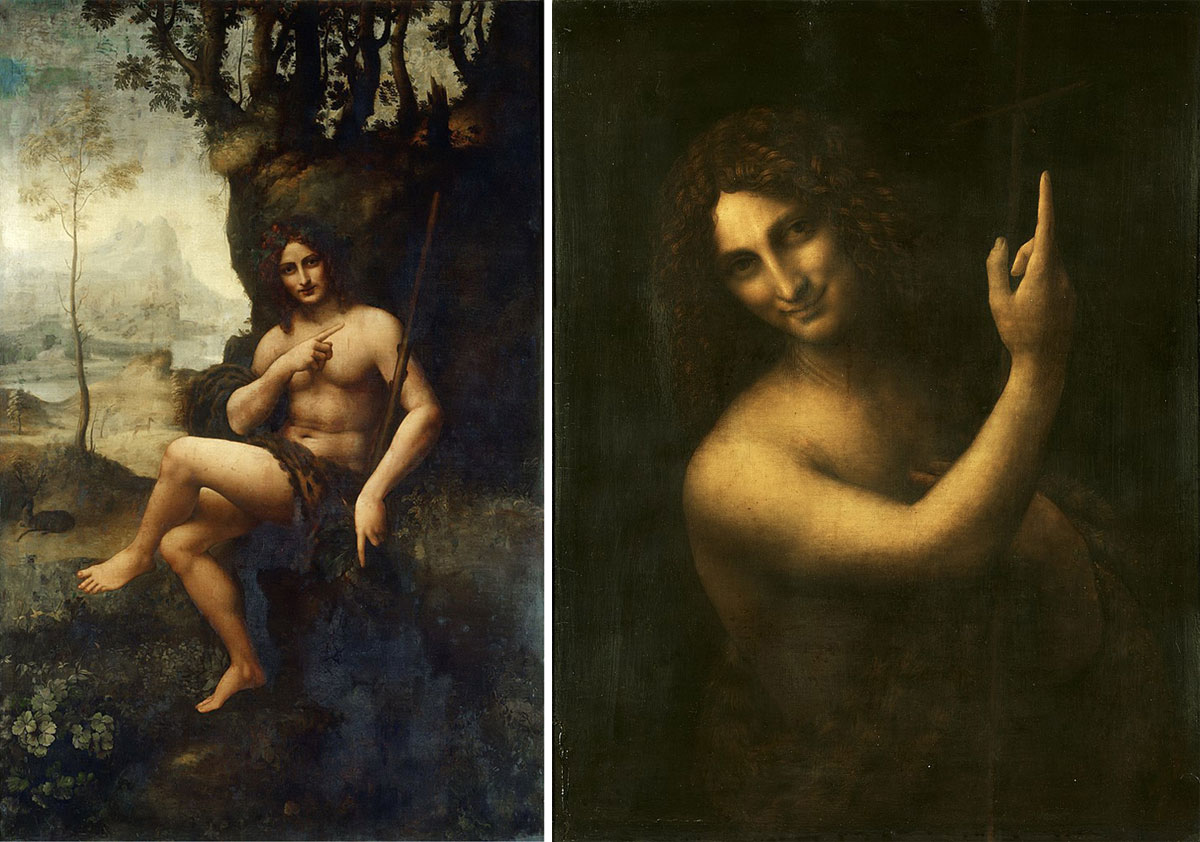 Леонардо да Винчи, Вакх (слева) и «Святой Ионн Креститель» (справа)