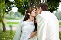Свадебный поцелуй у дерева