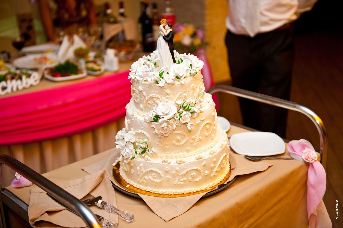 Свадебный торт двухъярусный с женихом и невестой