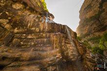 Высокие уступы Главного Чегемского водопада. Горный фотопейзаж