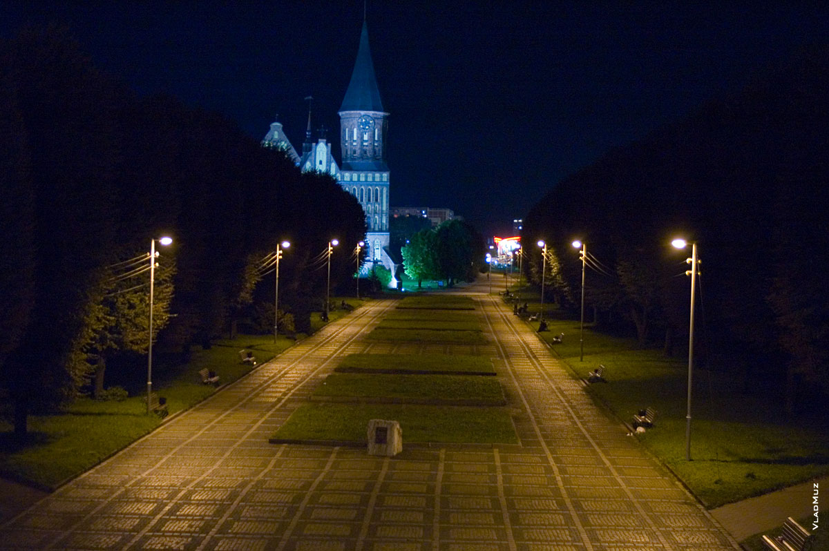 Вид на Кафедральный собор в Калининграде ночью